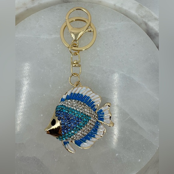 2/$20 Big Sparkly Tropical Fish Keychain Blue - Picture 3 of 7